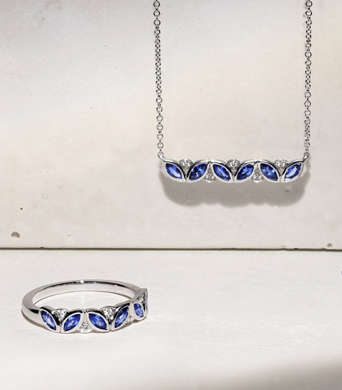 Mobile image of a sapphire fashion necklace and matching fashion ring