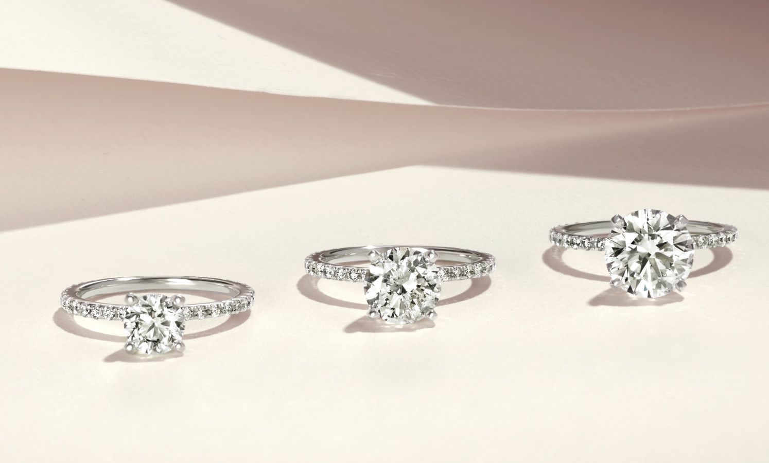 A collection of diamond engagement rings with different center stone sizes