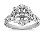 Vintage Diamond Floral Halo Engagement Ring with Pave Setting