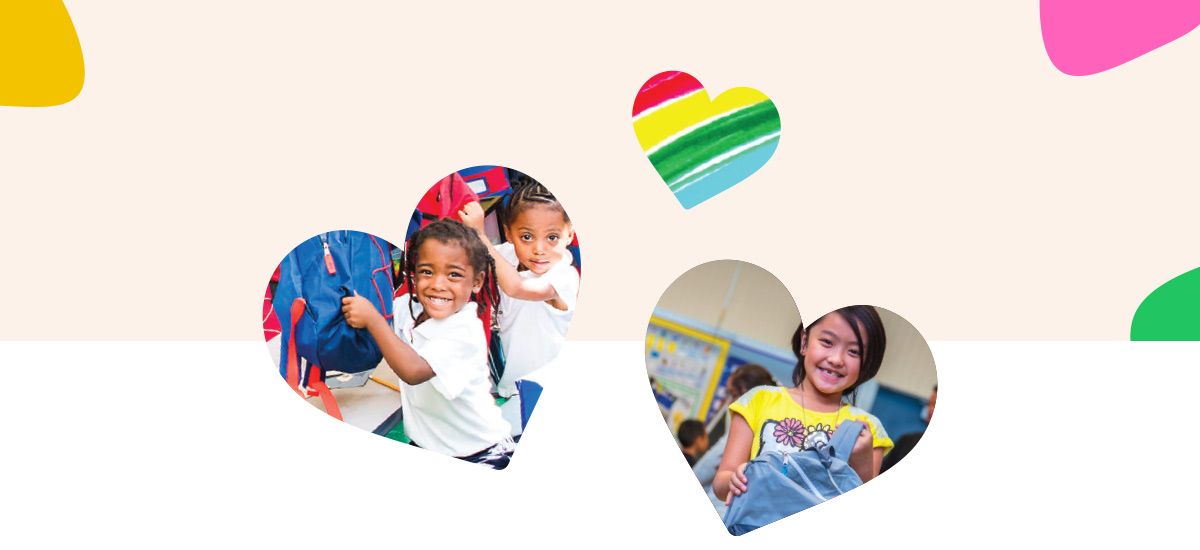 Mobile Image of Smiling children surrounded by different colored hearts