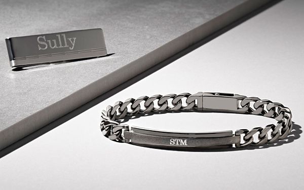 Mobile image of an Engraved Tie Clip and Engraved Men's Chain Bracelet