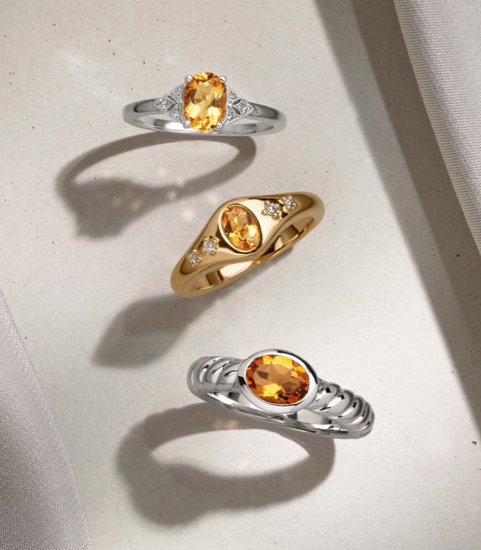 Mobile image of a collection of citrine rings