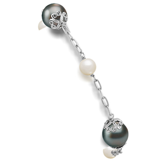 10mm Cultured Tahitian Pearl and 6mm Cultured Freshwater Pearl Bracelet in Sterling Silver (7.5") 10mm Cultured Tahitian Pearl and 6mm Cultured Freshwater Pearl Bracelet in Sterling Silver (7.5")