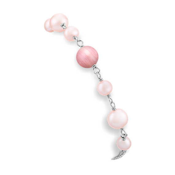 5.5-8mm Pink Cultured Freshwater Pearl, Rhodonite, and Sterling Silver Bracelet (7.5") 5.5-8mm Pink Cultured Freshwater Pearl, Rhodonite, and Sterling Silver Bracelet (7.5")