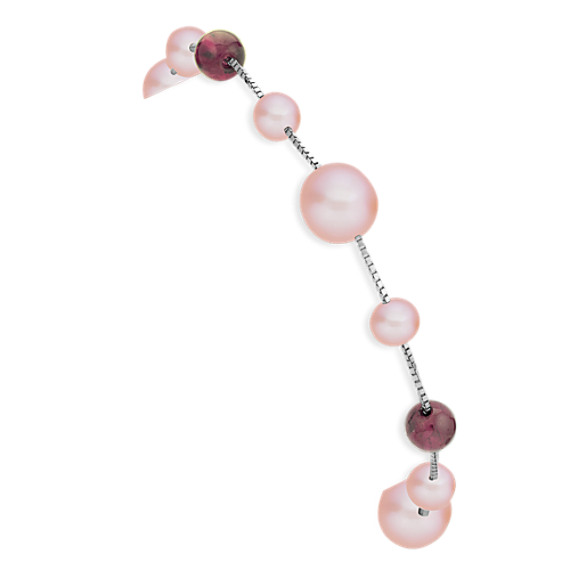 5.5-9mm Pink Cultured Freshwater Pearl and Garnet Red Velvet Bracelet (7.5") 5.5-9mm Pink Cultured Freshwater Pearl and Garnet Red Velvet Bracelet (7.5")