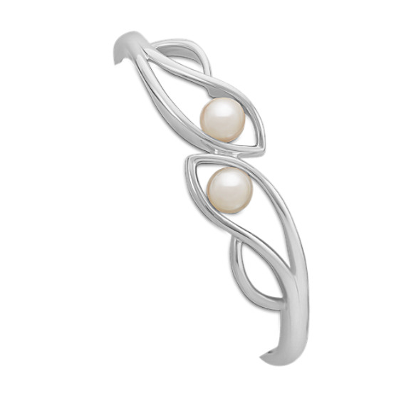 7.5mm Cultured Freshwater Pearl and Sterling Silver Bangle Bracelet (7") 7.5mm Cultured Freshwater Pearl and Sterling Silver Bangle Bracelet (7")