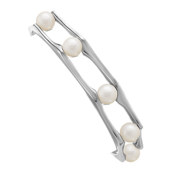7.5mm Cultured Freshwater Pearl and Sterling Silver Cuff Bracelet (7") 7.5mm Cultured Freshwater Pearl and Sterling Silver Cuff Bracelet (7")