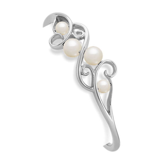 7.5mm Cultured Freshwater Pearl and Sterling Silver Cuff Bracelet (7") 7.5mm Cultured Freshwater Pearl and Sterling Silver Cuff Bracelet (7")