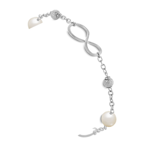 7.5mm Cultured Freshwater Pearl and Sterling Silver Infinity Bracelet (8") 7.5mm Cultured Freshwater Pearl and Sterling Silver Infinity Bracelet (8")
