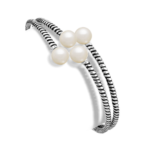 8.5mm Cultured Freshwater Pearl and Sterling Silver Bangle Bracelet (7") 8.5mm Cultured Freshwater Pearl and Sterling Silver Bangle Bracelet (7")
