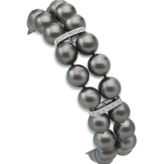 9mm Cultured Tahitian Pearl and Round Diamond Bracelet (8") 9mm Cultured Tahitian Pearl and Round Diamond Bracelet (8")