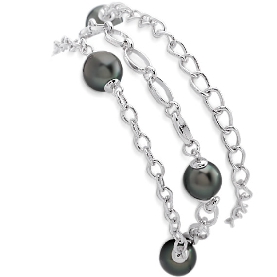 9mm Cultured Tahitian Pearl and Sterling Silver Bracelet (7.5") 9mm Cultured Tahitian Pearl and Sterling Silver Bracelet (7.5")