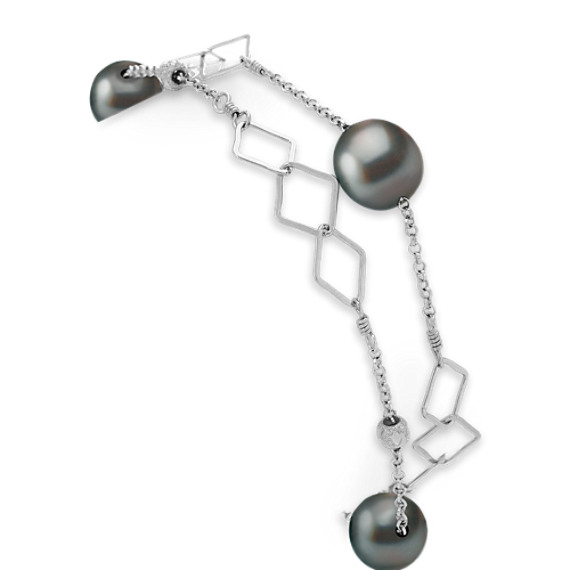 9mm Cultured Tahitian Pearl and Sterling Silver Bracelet (8") 9mm Cultured Tahitian Pearl and Sterling Silver Bracelet (8")