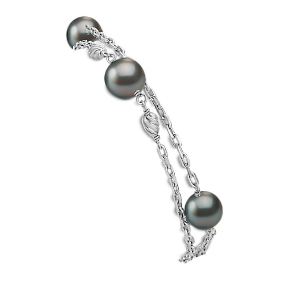 9mm Cultured Tahitian Pearl and Sterling Silver Bracelet (7.5") 9mm Cultured Tahitian Pearl and Sterling Silver Bracelet (7.5")