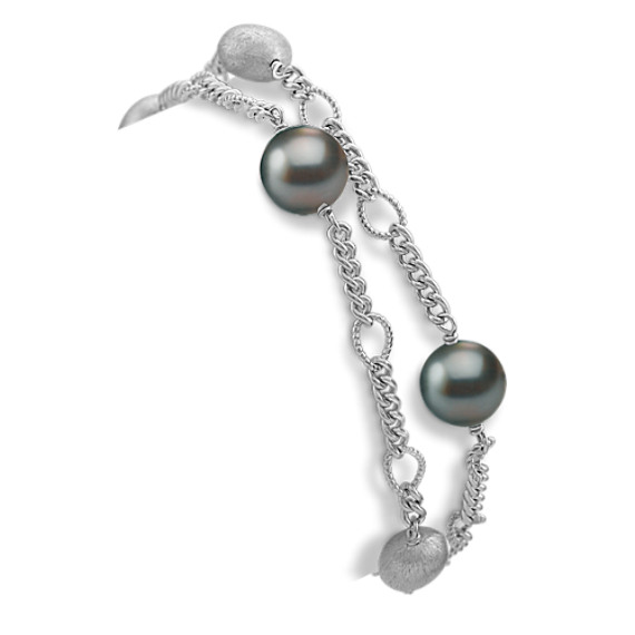 9mm Cultured Tahitian Pearl and Sterling Silver Bracelet (8") 9mm Cultured Tahitian Pearl and Sterling Silver Bracelet (8")