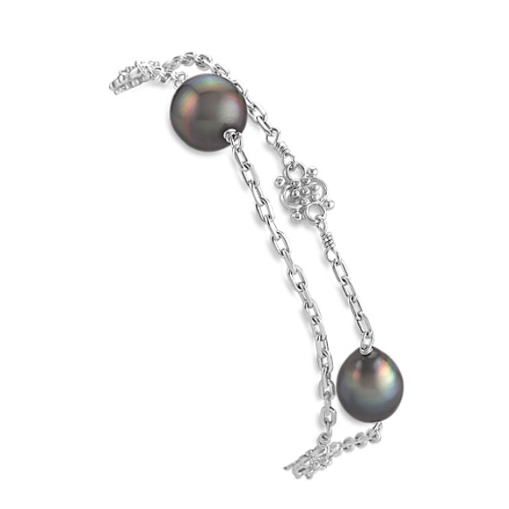 9mm Cultured Tahitian Pearl and Sterling Silver Bracelet (8") 9mm Cultured Tahitian Pearl and Sterling Silver Bracelet (8")