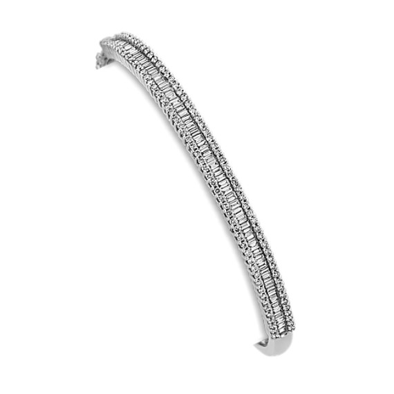 Baguette and Round Diamond Bangle Bracelet (7") Baguette and Round Diamond Bangle Bracelet (7")