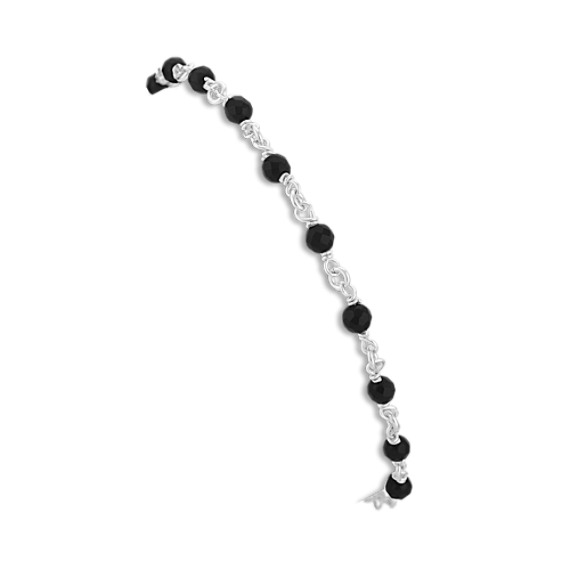 Black Agate and Sterling Silver Bracelet with Unique Cross Clasp (7.5 in.) Black Agate and Sterling Silver Bracelet with Unique Cross Clasp (7.5 in.)