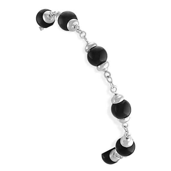 Black Agate and Sterling Silver Toggle Bracelet (8") Black Agate and Sterling Silver Toggle Bracelet (8")