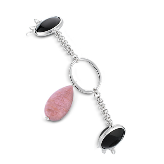 Blush Stone, Black Agate and Sterling Silver Bracelet (8") Blush Stone, Black Agate and Sterling Silver Bracelet (8")
