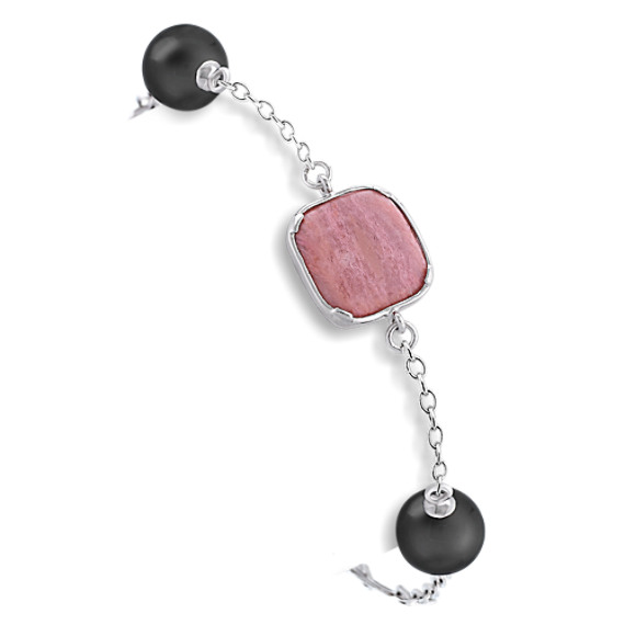 Blush Stone, Black Agate and Sterling Silver Bracelet (8") Blush Stone, Black Agate and Sterling Silver Bracelet (8")