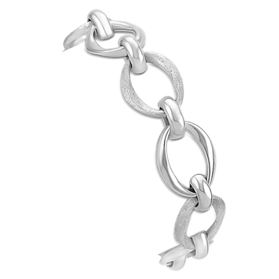Brushed and Polished Sterling Silver Link Bracelet (7.5") Brushed and Polished Sterling Silver Link Bracelet (7.5")
