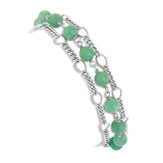 Green Aventurine and Sterling Silver Bracelet (7.5") Green Aventurine and Sterling Silver Bracelet (7.5")