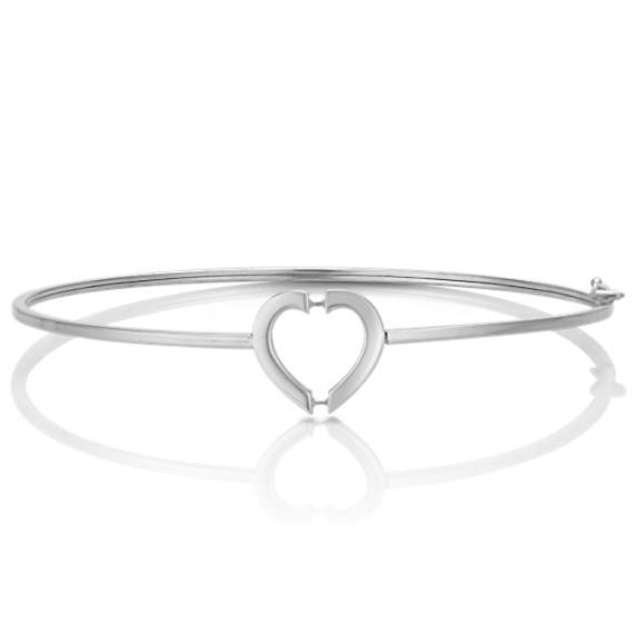 Heart Bangle Bracelet in 14k White Gold (8â€)