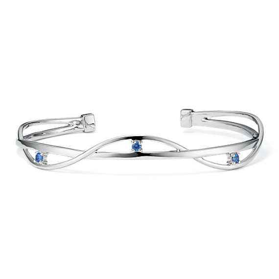 Kentucky Blue Sapphire and Sterling Silver Bangle Cuff Bracelet (7") Kentucky Blue Sapphire and Sterling Silver Bangle Cuff Bracelet (7")