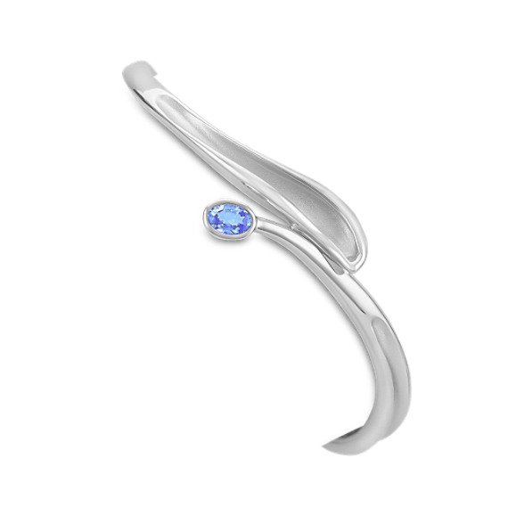Oval Ice Blue Sapphire and Sterling Silver Bangle Bracelet (7") Oval Ice Blue Sapphire and Sterling Silver Bangle Bracelet (7")