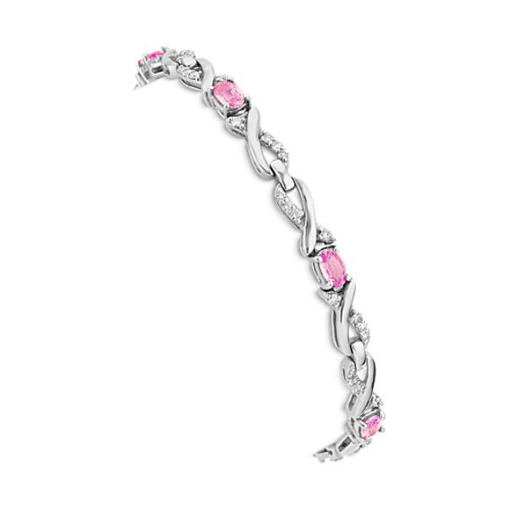 Oval Pink Sapphire and Diamond Bracelet (7") Oval Pink Sapphire and Diamond Bracelet (7")