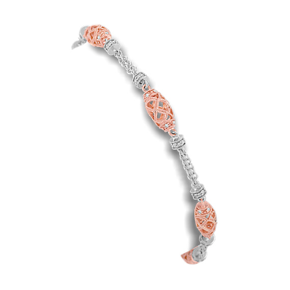 Round Diamond Bracelet in 14k White and Rose Gold (7") Round Diamond Bracelet in 14k White and Rose Gold (7")