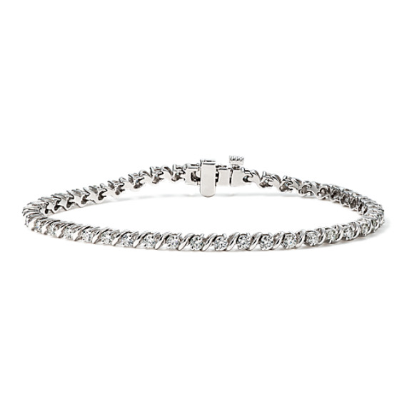 Round Diamond S Link Tennis Bracelet in 14k White Gold (7”) Round Diamond S Link Tennis Bracelet in 14k White Gold (7”)