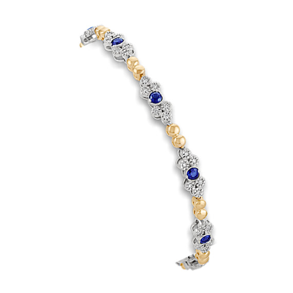 Round Sapphire and Diamond Bracelet in Two-Tone Gold (7") Round Sapphire and Diamond Bracelet in Two-Tone Gold (7")