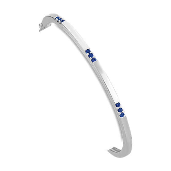 Round Sapphire and Sterling Silver Bangle Bracelet (7") Round Sapphire and Sterling Silver Bangle Bracelet (7")