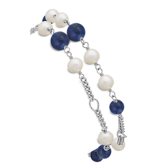 Sodalite, 6mm Cultured Freshwater Pearl and Sterling Silver Bracelet (7.5") Sodalite, 6mm Cultured Freshwater Pearl and Sterling Silver Bracelet (7.5")