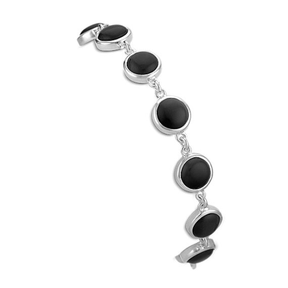 Sterling Silver and Black Agate Bracelet (7.5") Sterling Silver and Black Agate Bracelet (7.5")