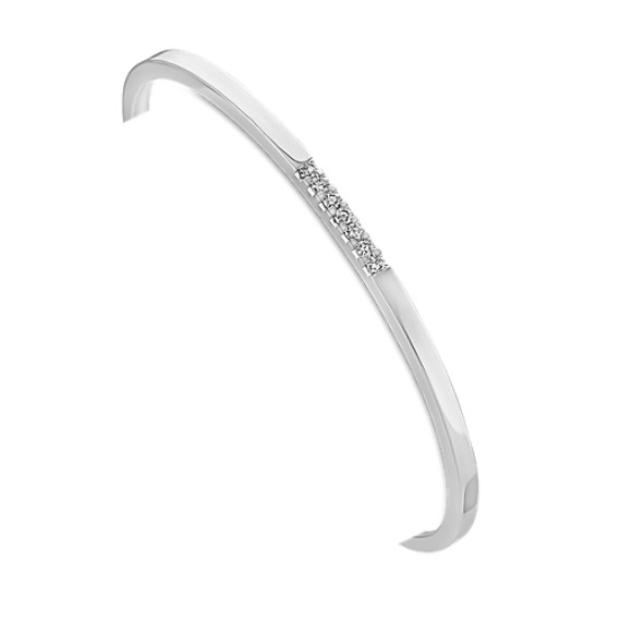 Sterling Silver and Round Diamond Cuff Bracelet (7") Sterling Silver and Round Diamond Cuff Bracelet (7")