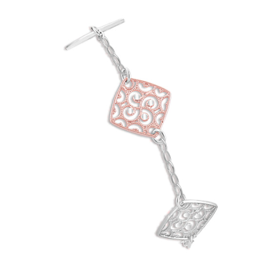 Vintage Sterling Silver and Rose Sterling Silver Bracelet (7") Vintage Sterling Silver and Rose Sterling Silver Bracelet (7")