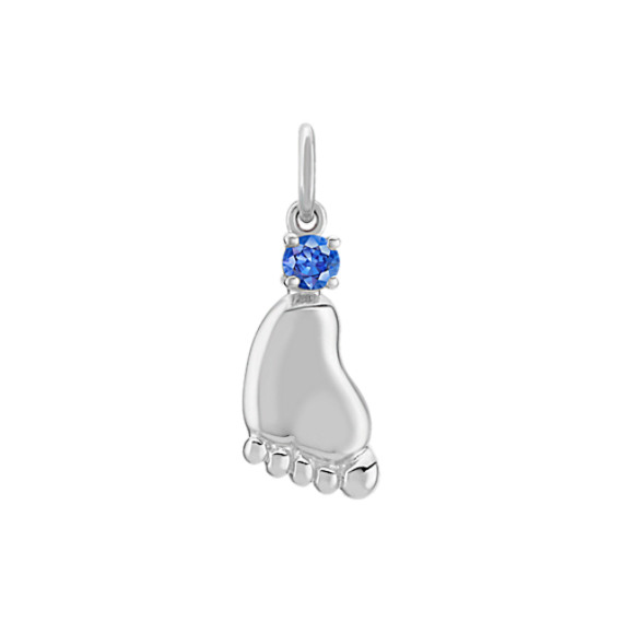 Kentucky Blue Sapphire Baby Boy Footprint Charm in 14k White Gold Kentucky Blue Sapphire Baby Boy Footprint Charm in 14k White Gold