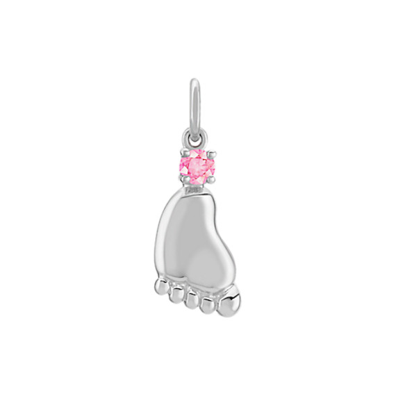 Pink Sapphire Baby Girl Footprint Charm Pink Sapphire Baby Girl Footprint Charm