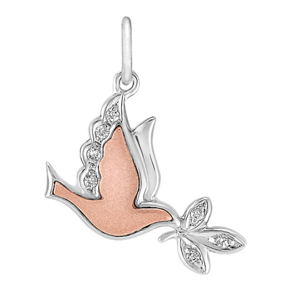 Round Diamond Dove Charm in 14k White and Rose Gold Round Diamond Dove Charm in 14k White and Rose Gold