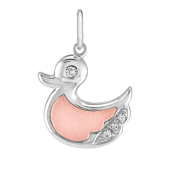 Round Diamond Duck Charm in 14k White and Rose Gold Round Diamond Duck Charm in 14k White and Rose Gold