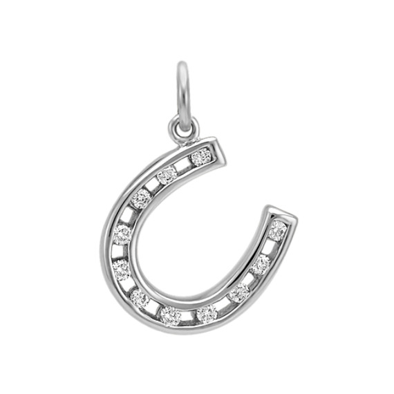 Round Diamond Horseshoe Charm in 14k White Gold Round Diamond Horseshoe Charm in 14k White Gold