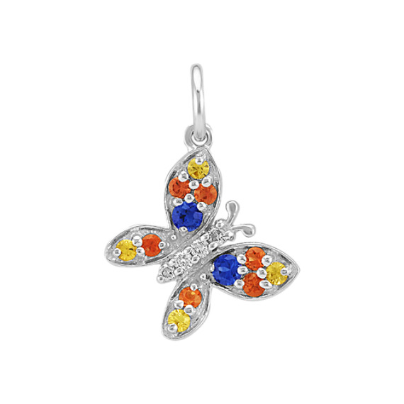 Round Multi-Colored Sapphire and Diamond Butterfly Charm Round Multi-Colored Sapphire and Diamond Butterfly Charm