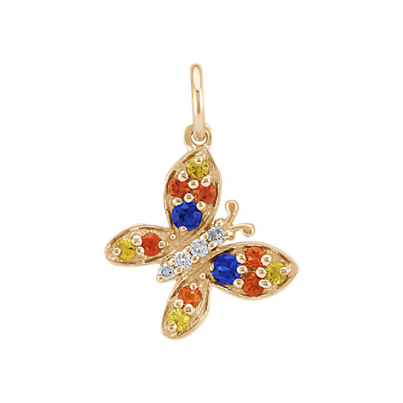 Round Multi-Colored Sapphire and Diamond Butterfly Charm Round Multi-Colored Sapphire and Diamond Butterfly Charm