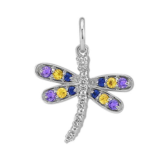Round Multi-Colored Sapphire and Diamond Dragonfly Charm Round Multi-Colored Sapphire and Diamond Dragonfly Charm