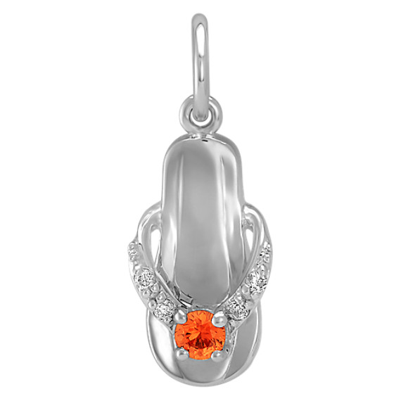 Round Orange Sapphire and Diamond Flip-flop Charm Round Orange Sapphire and Diamond Flip-flop Charm