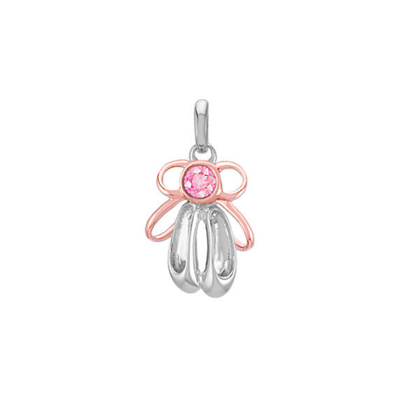 Round Pink Sapphire Ballet Slippers Charm in 14k White and Rose Gold Round Pink Sapphire Ballet Slippers Charm in 14k White and Rose Gold