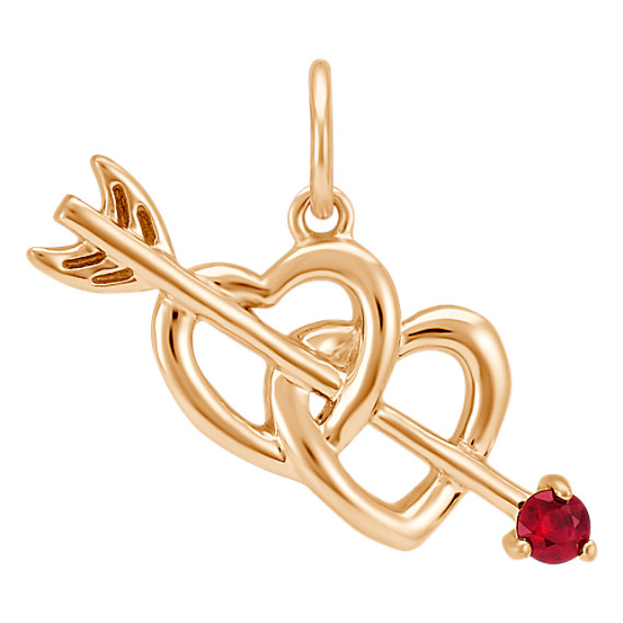 Round Ruby Cupid's Arrow & Hearts Charm Round Ruby Cupid's Arrow & Hearts Charm